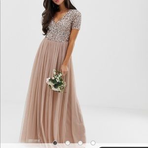 Pink glitter maxi dress. Size 4